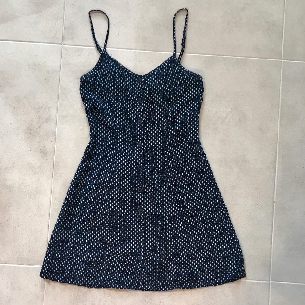 H&M Navy and White Polka Dot Button Down Dress Size 4
